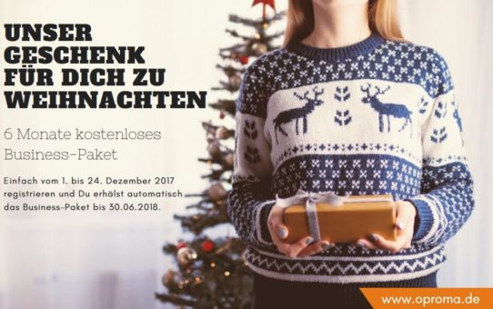 Weihnachtsaktion von OPROMA beschenkt mit 6 Monaten kostenlosem Business-Paket