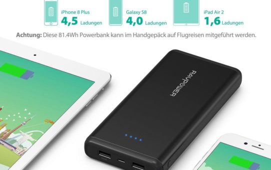 Neue Powerbank von RAVPower versorgt Smartphones mit nahezu endloser Energie