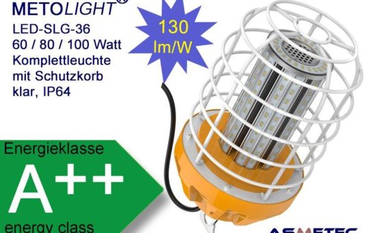 LED Leuchte mit 360°-Rundum-Lichtstrahl und Schutzkorb - Ideal zur Verwendung in der Industrie
