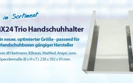 Der bei mediparts erhältliche MX24 Handschuhhalter Trio flat Edelstahl ergänzt die professionelle Ausstattung von Ärzten optimal