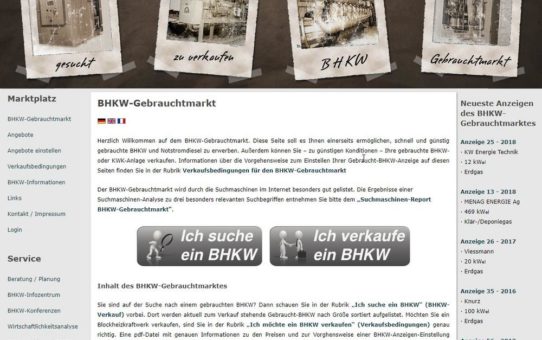 BHKW-Gebrauchtmarkt für Altanlagen