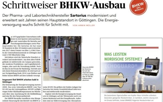 BHKW des Pharma- und Labortechnikherstellers Sartorius wird zum BHKW des Monats gekürt