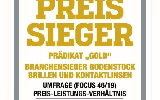 Rodenstock ist "Preis-Sieger" in Gold in der Kategorie "Brille und Kontaktlinsen"