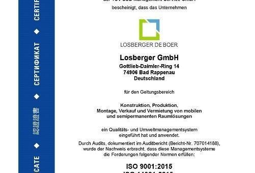 Losberger De Boer erfolgreich auf aktuellste Normen zertifiziert