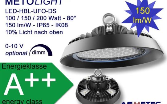 Neue LED HBL Hallenleuchte mit 10% Lichtstrahl nach oben