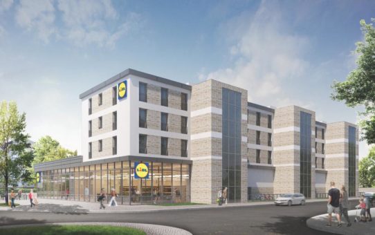 Kombination aus modularem Wohnungsbau und Gewerbefläche
