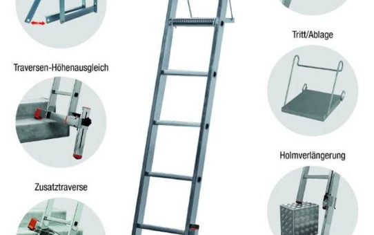 Tritte, Leitern und Gerüste: Dank umfangreichem Zubehör wird jede Arbeit in der Höhe sicher und komfortabel