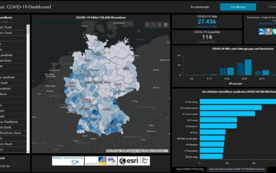 COVID-19 Dashboard vom Robert Koch-Institut in Kooperation mit Esri Deutschland