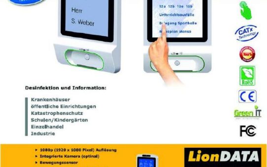 Digital Signage: Die itworx-pro GmbH aus Hamburg listet den LionDATA Digital Health Protector