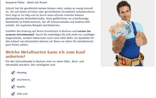 Schrottankauf Bochum Barzahlung bei Abholung Schrottabholung.org