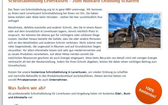 Schrottabholung Leverkusen einfach unkompliziert Schnell Und Zuverlässig