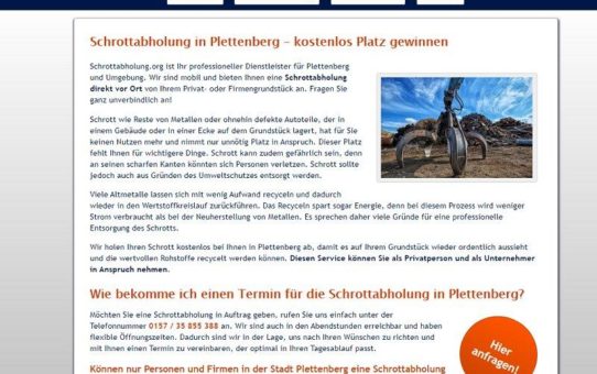 Schrottabholung Plettenberg: einfach und unkompliziert  über Schrottabholung.org