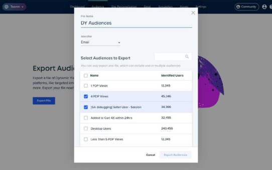 Dynamic Yields neuer Audience Export Manager hilft Großunternehmen ihren gesamten Marketing-Stack zu verbessern
