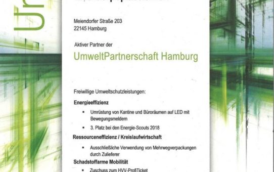 UmweltPartnerschaft: Stadt Hamburg zertifiziert KHS als nachhaltiges Unternehmen
