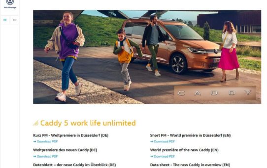 Landingpages für den Caddy 5 der VW Nutzfahrzeuge