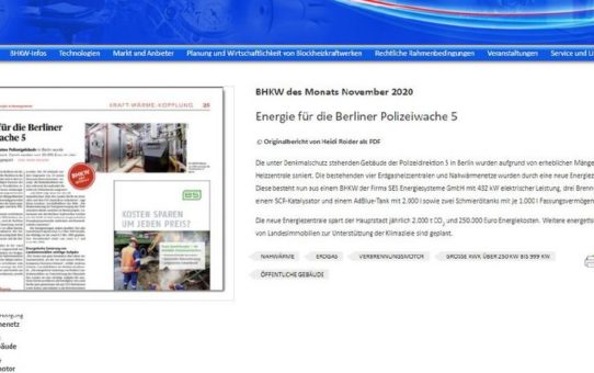 Neue Energiezentrale für die Berliner Polizeiwache für zum BHKW des Monats November gekürt