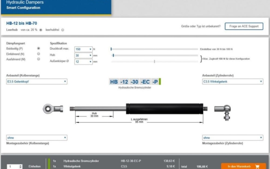 Jetzt neu bei ACE: Ölbremsen und hydraulische Bremszylinder online konfigurieren und bestellen