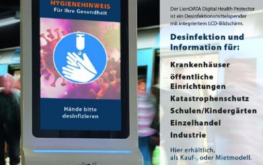 Digital Signage Lösung versus Covid-19: Die itworx-pro GmbH platziert LionDATA Digital Health Protector LDA-DHP-21 in Filialen einer Apothekenkette