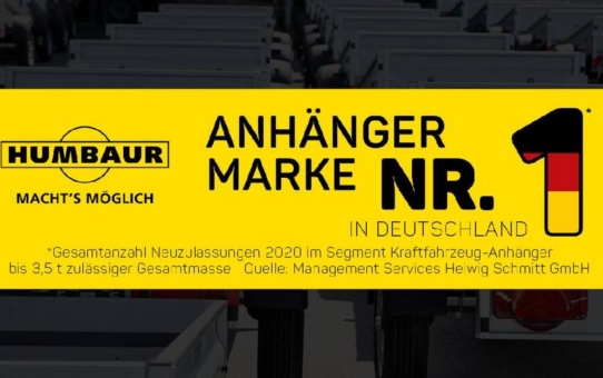 Auch 2020 ist Humbaur Anhängermarke Nr. 1 in Deutschland*
