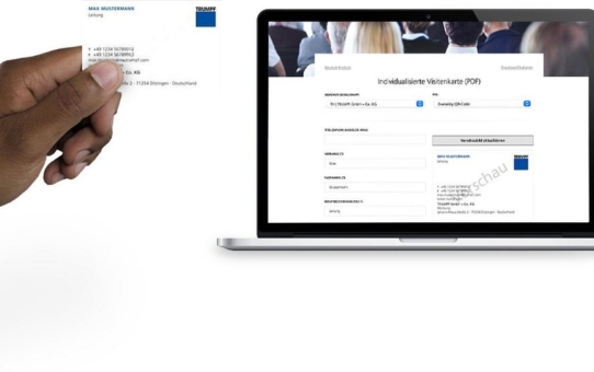 Visitenkarten auf Knopfdruck für TRUMPF: Online-Tool samt Länder- und Sprachversionen
