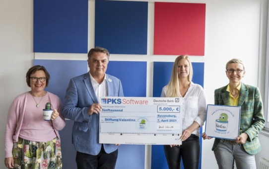 Die PKS Software GmbH aus Ravensburg spendet zu ihrem 30-jährigen Firmenjubilä-um 5.000 Euro an die Stiftung Valentina!
