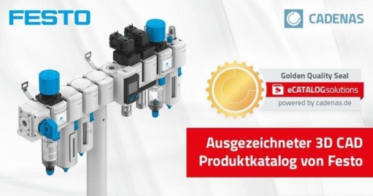 Festo glänzt mit goldenem Katalogsiegel von CADENAS: Ausgezeichneter digitaler 3D CAD Produktkatalog