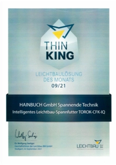 Ein Fliegengewicht mit Grips - das intelligente Leichtbauspannfutter Torok CFK IQ - gewinnt »Thinking Leichtbau Award«.