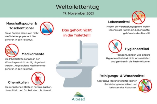 Aufruf zum Welttoilettentag: Alle Feuchttücher, außer zertifiziertes Toilettenpapier, gehören in den Hausmüll