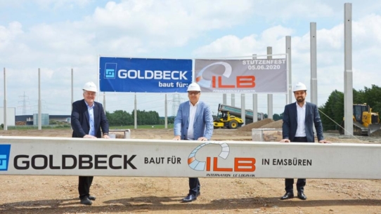 Goldbeck und ILB Logistik feiern Stützenfest zum Multi-User-Warehouse in Emsbüren