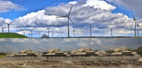 Die Errichtung von Windparks ist alles andere als umweltfreundlich. 10 Windräder benötigen den Stahl von 13 Panzern und noch einiges mehr.