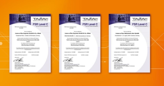 Further trans-o-flex sites certified to the highest security standards