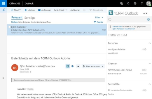 Angular macht’s möglich: Neues CRM-Add-In für Outlook und das CRM-System 1CRM