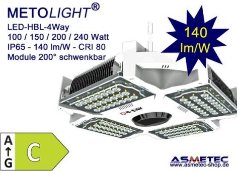 METOLIGHT Hallenleuchte 4Way -Vier einstellbare Module mit 200 Grad Neigungswinkel