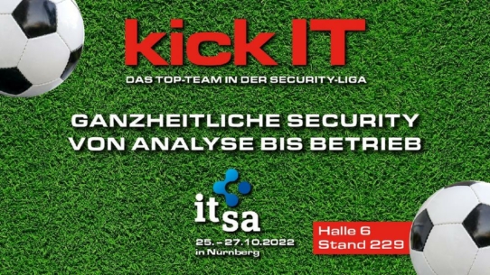 „kick IT“ − achelos präsentiert Abwehrkette für IT-Sicherheit  auf it-sa 2022 in Nürnberg