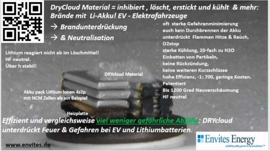 DRYcloud: Lithium- Batteriebrände intensiver gekühlt und erstickt