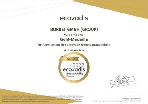 Borbet in puncto Nachhaltigkeit erneut von EcoVadis mit Gold prämiert