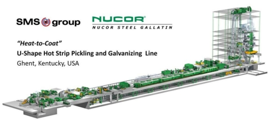Nucor Steel Gallatin produziert erstes Coil auf der neuen Beiz- und Verzinkungslinie mit der einzigartigen "Heat-to-Coat"-Technologie der SMS group