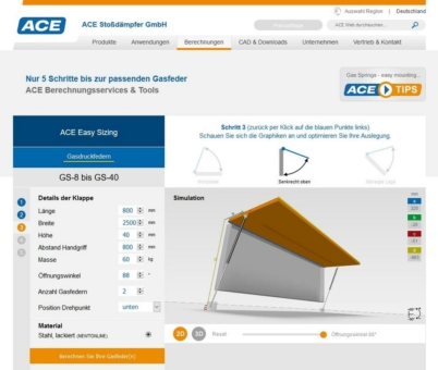Jetzt live bei ACE: Neues Online-Gasfeder-Berechnungsprogramm