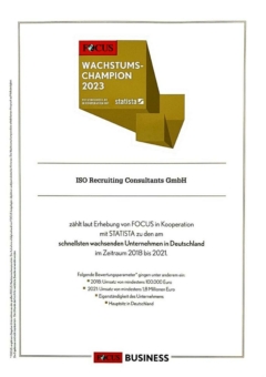 ISO Recruiting Consultants unter den Wachstums-Champions  von FOCUS-Business