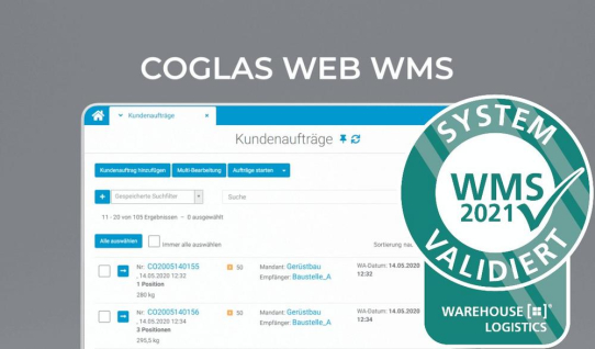 COGLAS erhält auch 2021 das Teilnehmerzertifikat der Logistik IT-Plattform "warehouse logistics"