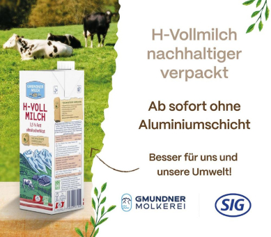 Gmundner Molkerei bietet als erstes Unternehmen in Österreich aseptische SIG-Kartonpackungen ohne Aluminiumschicht an