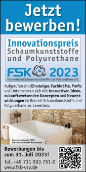Fristverlängerung – Bewerben Sie sich noch für den FSK- Innovationspreis für Schaumkunststoffe und Polyurethane 2023 bis Ende Juli