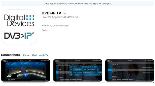 DVB>IP App für IOS im Apple Store*