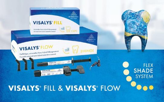 Das neue Flex Shade System von Visalys® Fill & Visalys® Flow deckt mit 5 Farben die gesamte Vita Farbpalette ab