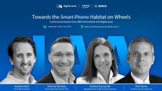 SBD Automotive & digital.auto (Bosch) diskutieren das Thema "Towards the Habitat on Wheels" auf der IAA Mobility 2023!