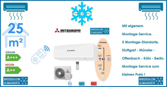 MITSUBISHI HEAVY Klimaanlage Set SRK 25 ZS-W Wandgerät + SRC 25 ZS-W R32 - 2,5 KW für 1 Zimmer mit 25 m²
