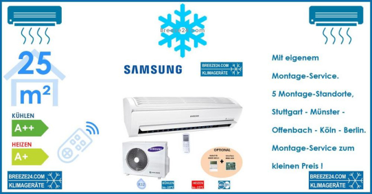 SAMSUNG Klimaanlage Wandgerät WindFree Exklusive 2,5 kW - AR 09 RXPXBWKN/EU + AR 09 RXPXBWKX/EU R32 Set für 1 Zimmer mit 25 m² Fläche