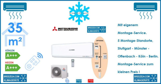 Mitsubishi Heavy Klimaanlage Wandgerät Set SRK 35 ZSX-W + SRC 35 ZSX-W R32 - 3,5 kW für 1 Zimmer mit 35 m² Fläche