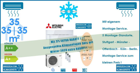 Mitsubishi Electric Klimaanlage Wandgerät Diamond 6,8kW R32 3 x MSZ-LN35VG2W + MXZ-3F68VF Set für 3 Zimmer mit je 35 | 35 | 35 m²