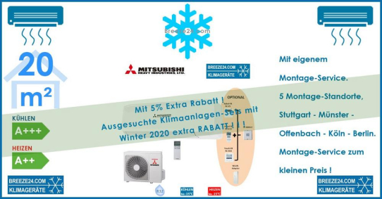 Mitsubishi Heavy Klimaanlage Wandgerät SRK 20 ZS-W + Außengerät SRC 20 ZS-W 2,7kW Set für 1 Zimmer mit 20 m² Fläche